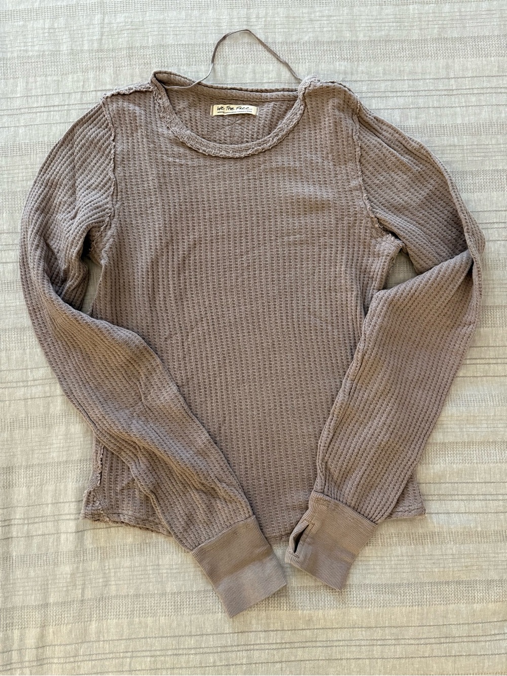 We The Free Neutral Purple Waffle Knit Crewneck Sweater